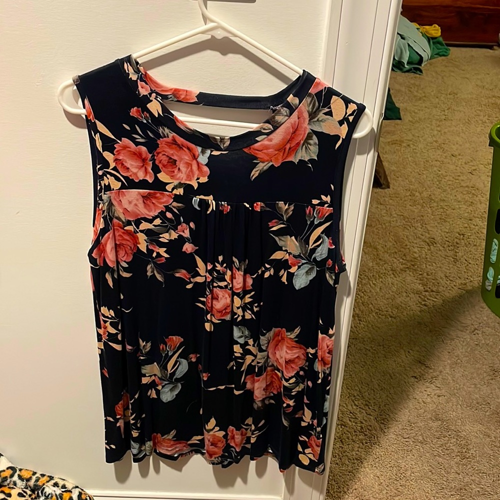 Navy & Pink Floral Sleeveless Top with open back
